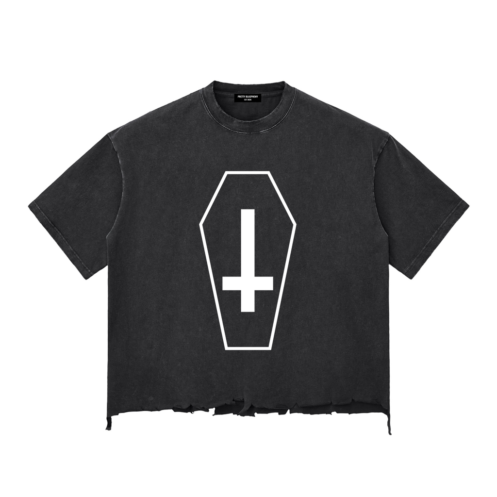 prettyblasphemy,invertedcross,cross,religion,religious,streetwear,fashion,hypebeast,torn,distressed,ripped,croptop